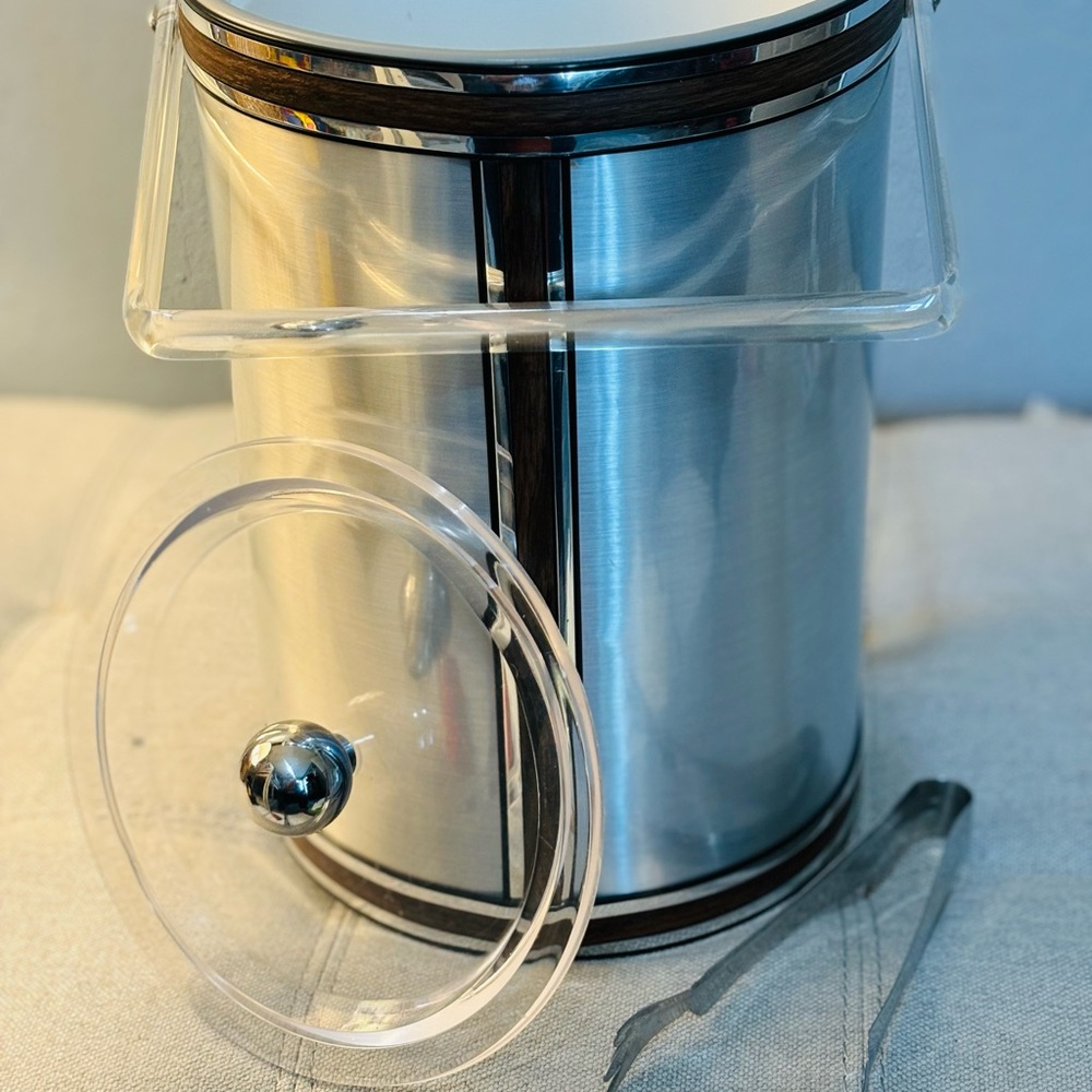 MCM George Briard Ice Bucket- Extra Tall Chrome Ice Bucket Signed